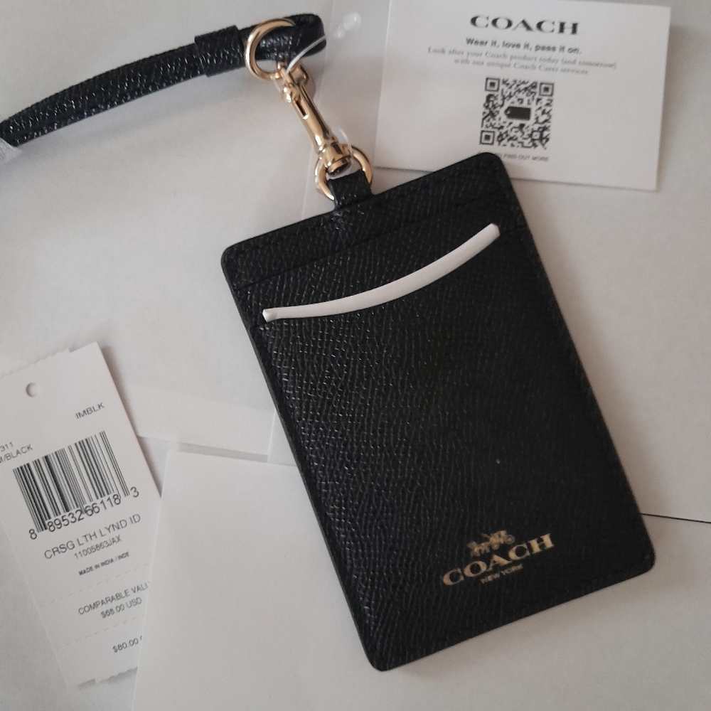 New Coach Lanyard With Detachable Card Case Black/Gold NWT - Picture 2 of 8